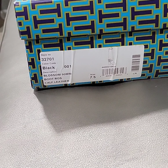 Tory Burch Black Blossom Block Heel Boots Tall Knee High Shoes - Picture 4 of 10